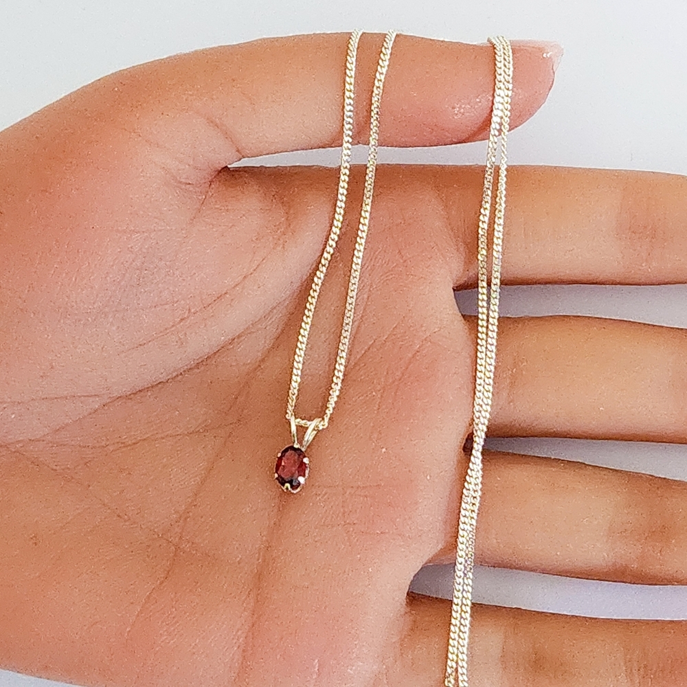 Dainty Pendant Necklace 925 Sterling Silver Garnet Color CZ Solitaire A0227 - Picture 8 of 13